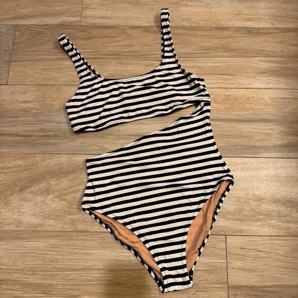 J. Crew Striped Cutout One-Piece Swimsuit Women’s Size 14